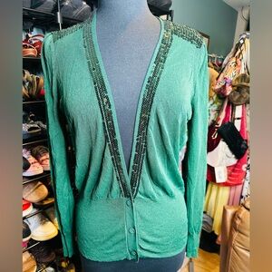 VILA Green Sequin Lace Back Lightweight Cardigan Size Large